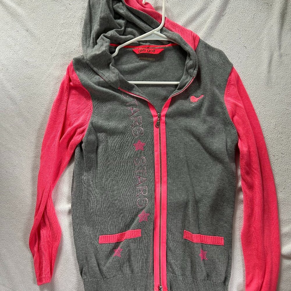 Gray/Pink Zip up Sweater Hoodie